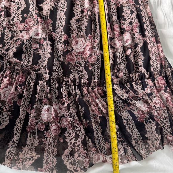 Maxi halter dress Small smocking pleats floral black&Pink-Japanese 0918 - Picture 10 of 13